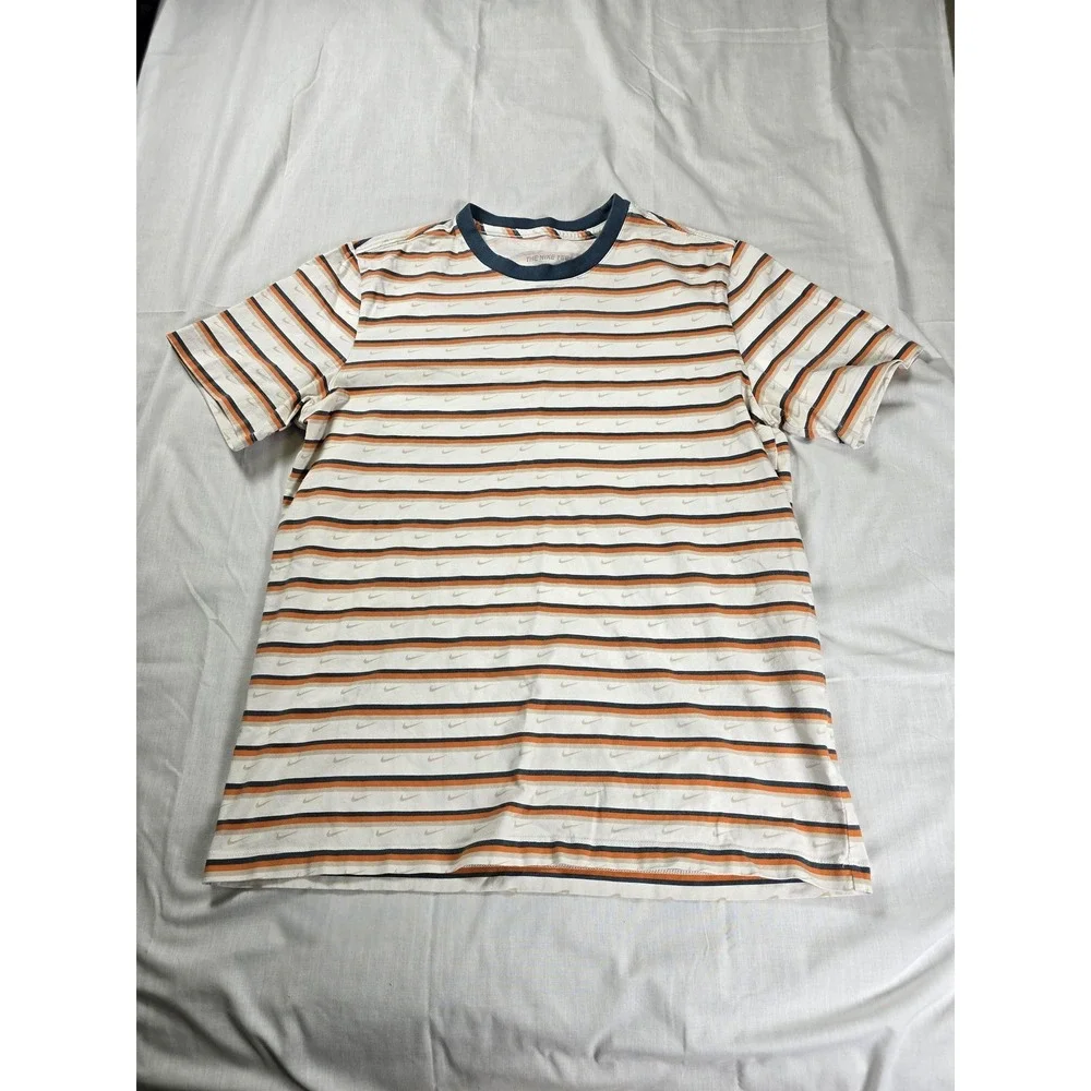 Nike Shirt Mens Large White Orange Blue Stripe Swoosh The Nike Tee‎